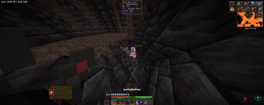 A dungeon fight: the colored name above a mob shows how rare its drops can be.