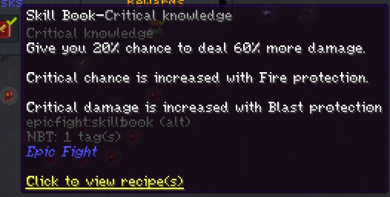 The Critical Knowledge skill book: crit chance scales with Fire Protection and crit damage with Blast Protection.