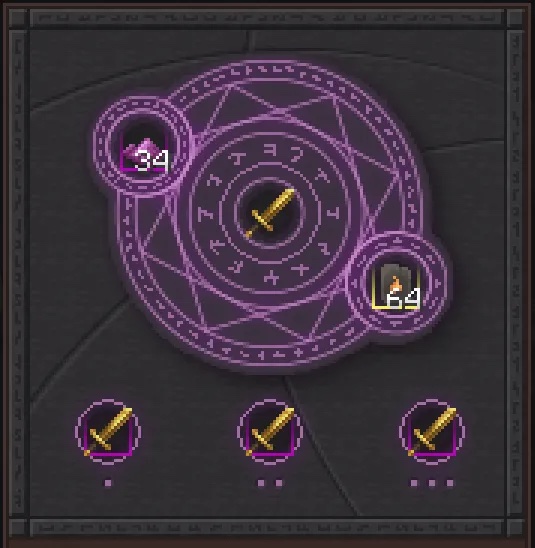The Reforging Table with a sword, rarity materials and sigils.