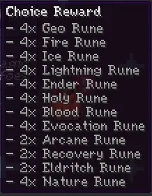 The Scarecrow reward menu: pick the rune of your school.